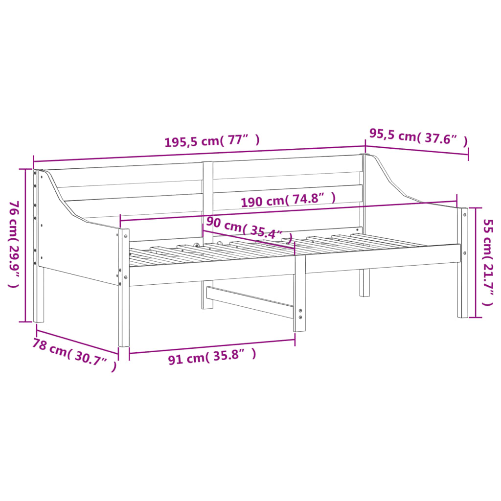 vidaXL Day Bed without Mattress Wax Brown 90x190 cm Single Solid Wood Pine