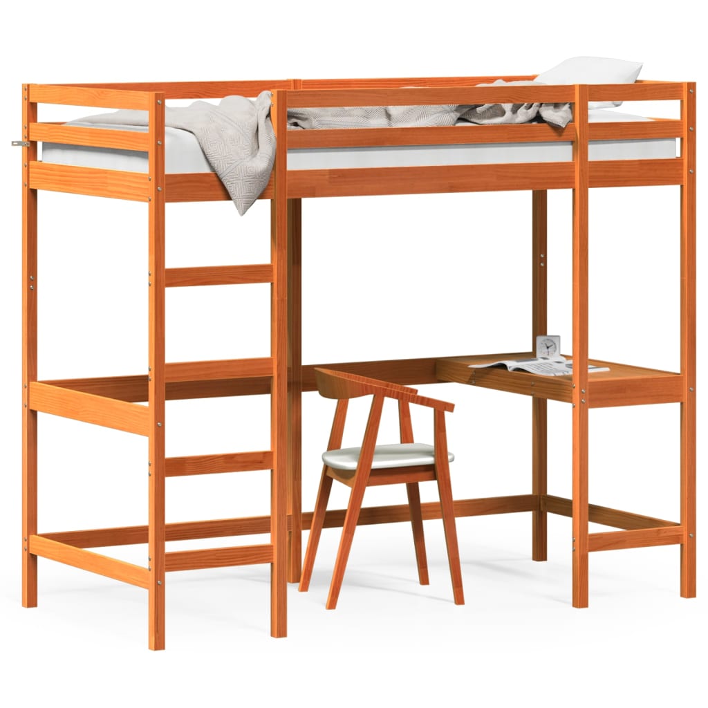 Loft Bed without Mattress Wax Brown 90x200 cm Solid Wood Pine