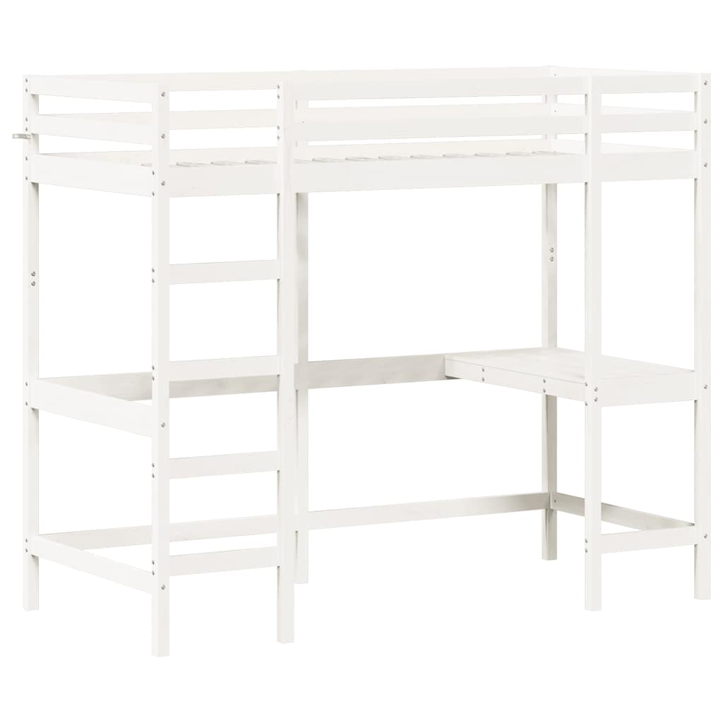 Loft Bed without Mattress White 90x190 cm Single Solid Wood Pine