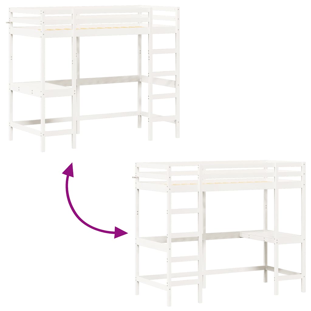 Loft Bed without Mattress White 90x190 cm Single Solid Wood Pine