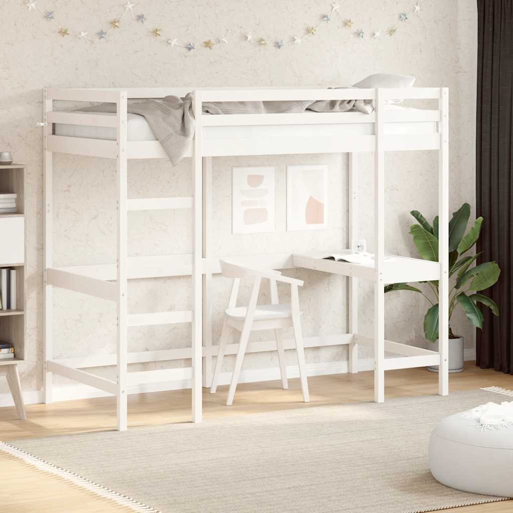 Loft Bed without Mattress White 90x190 cm Single Solid Wood Pine