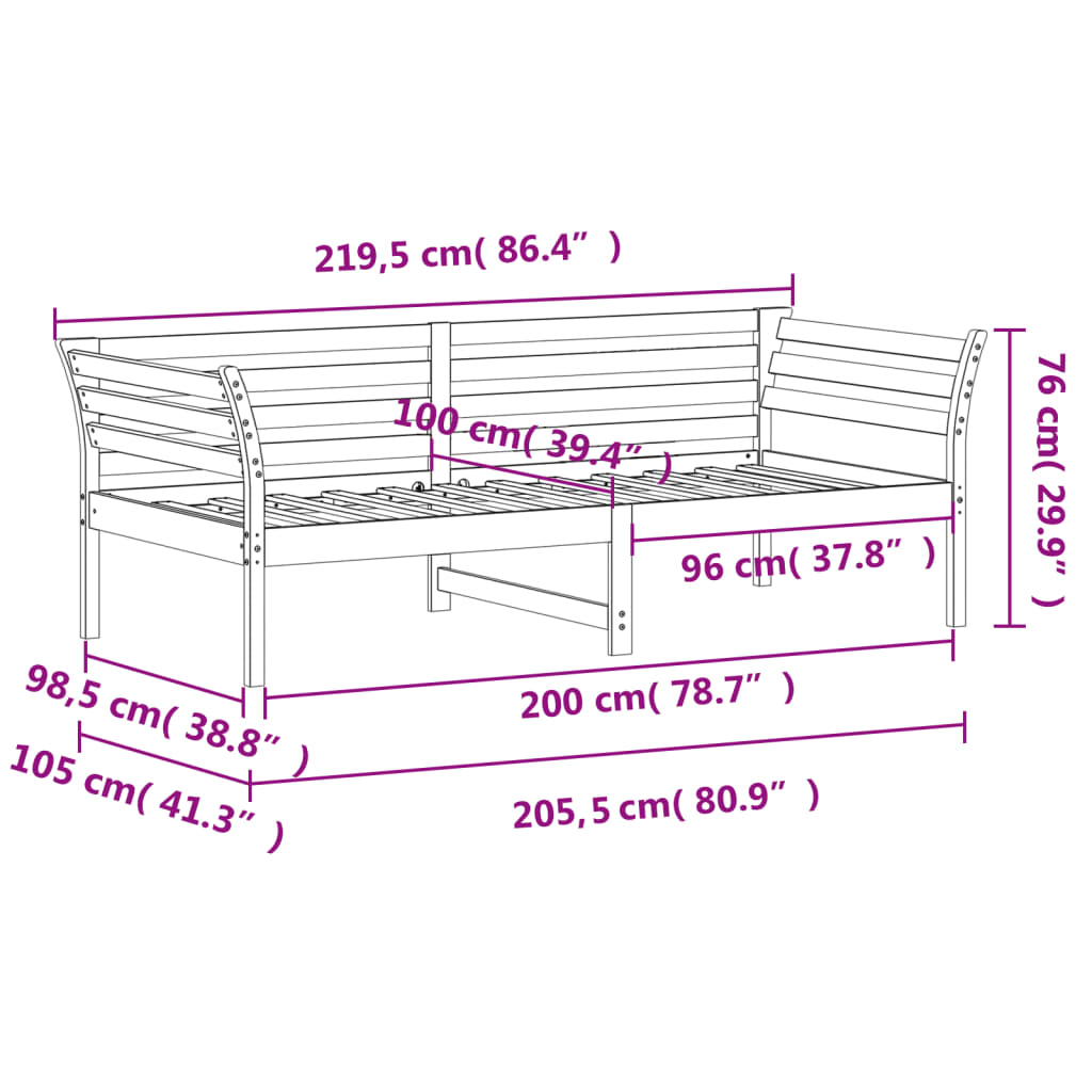 vidaXL Day Bed without Mattress 100x200 cm Solid Wood Pine