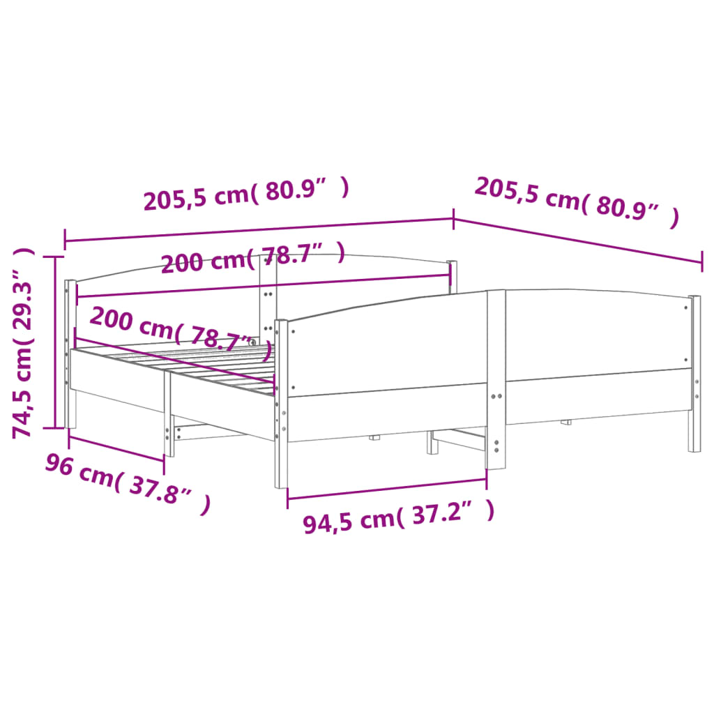 vidaXL Bed Frame without Mattress White 200x200 cm Solid Wood Pine