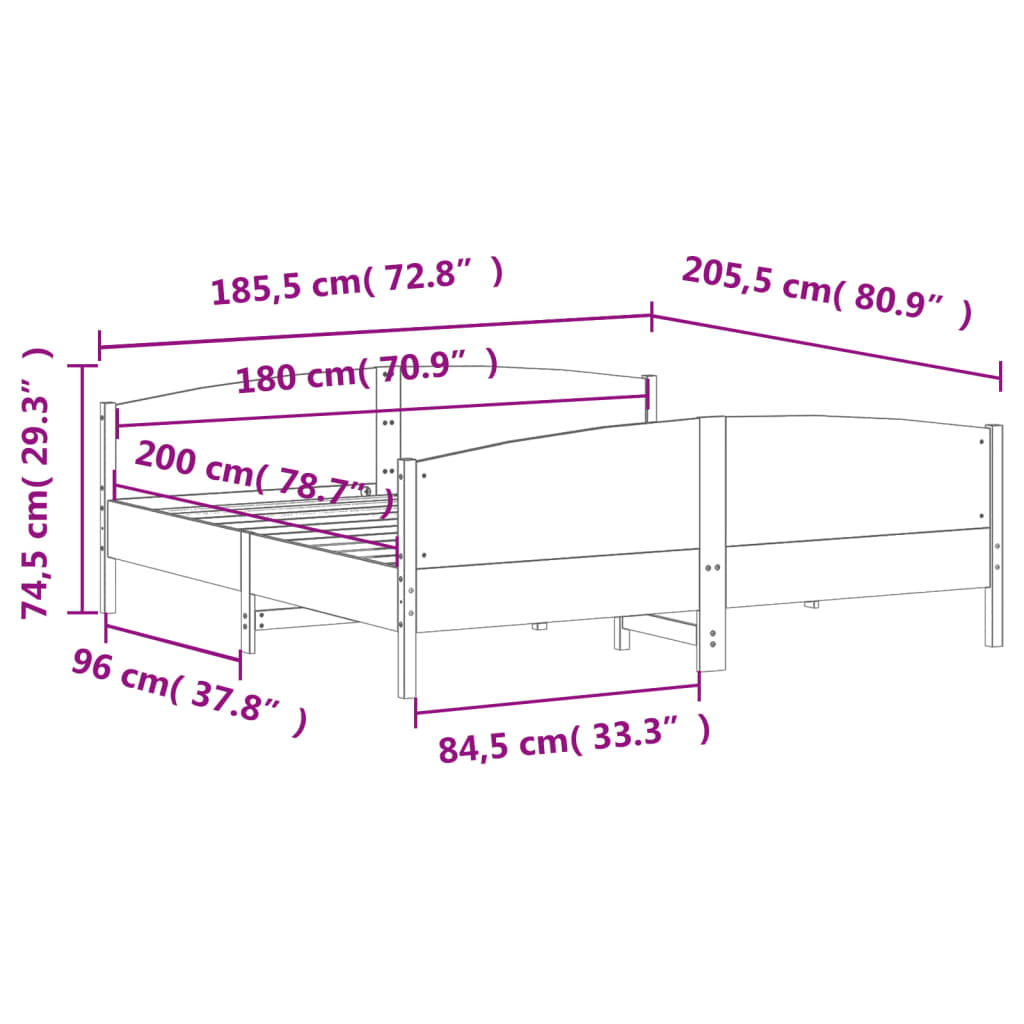 vidaXL Bed Frame without Mattress White 180x200 cm Super King Solid Wood Pine