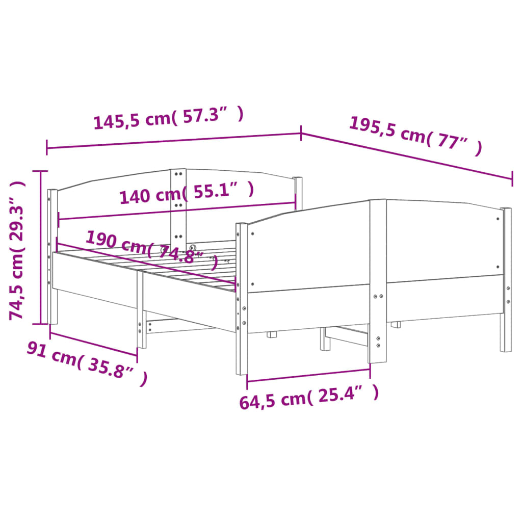 Bed Frame without Mattress 140x190 cm Solid Wood Pine