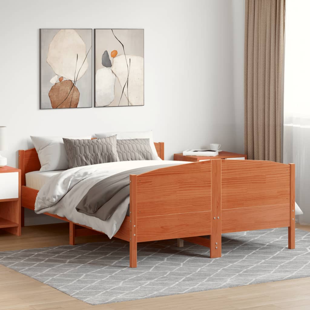 vidaXL Bed Frame without Mattress Wax Brown 135x190 cm Double Solid Wood Pine