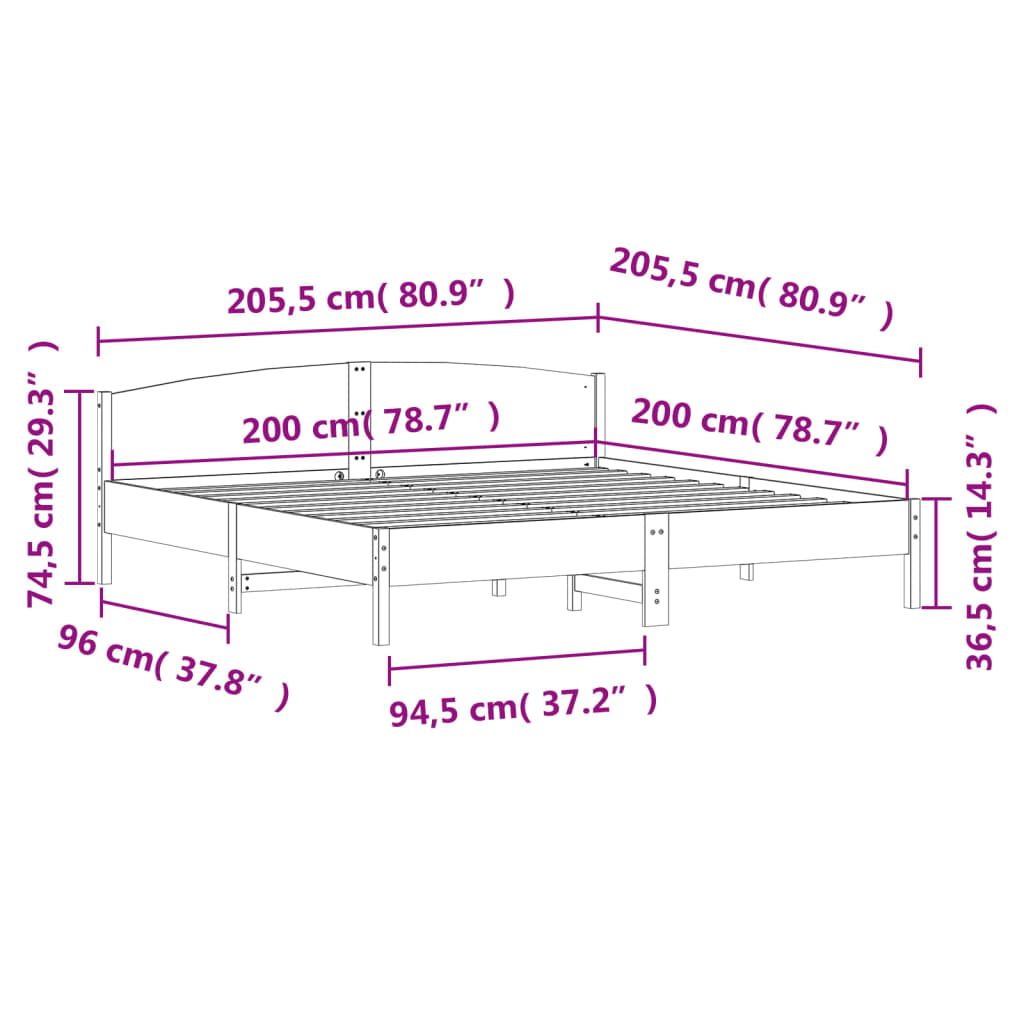 vidaXL Bed Frame without Mattress 200x200 cm Solid Wood Pine