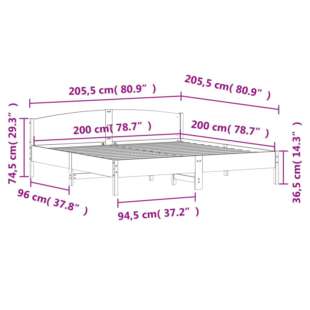 vidaXL Bed Frame without Mattress Wax Brown 200x200 cm Solid Wood Pine