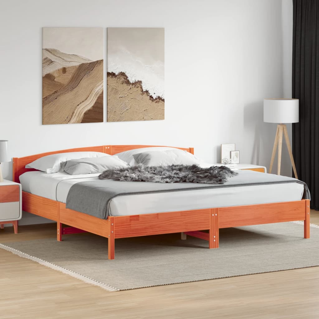 Bed Frame without Mattress Wax Brown 180x200 cm Super King Solid Wood Pine
