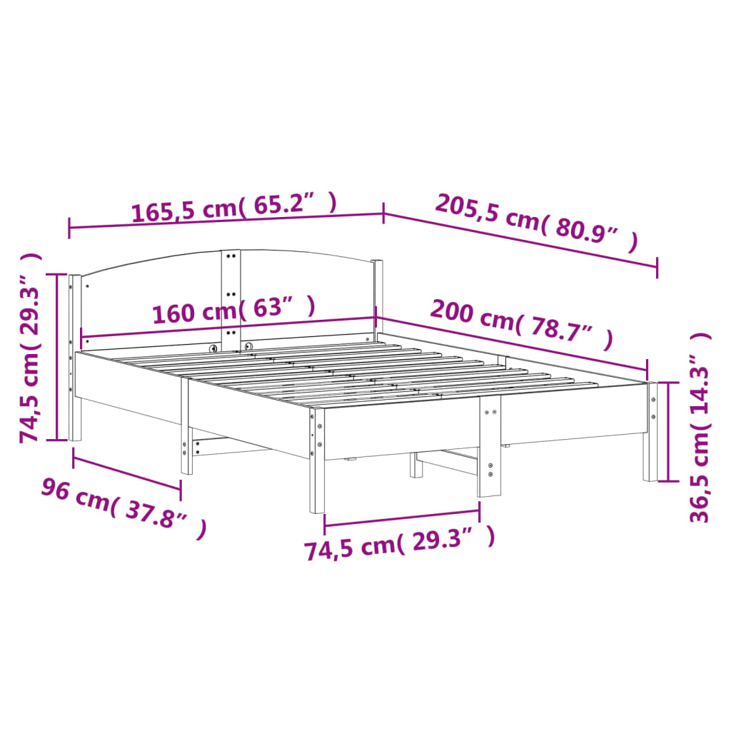 vidaXL Bed Frame without Mattress 160x200 cm Solid Wood Pine