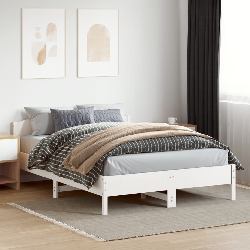 vidaXL Bed Frame without Mattress White 150x200 cm King Size Solid Wood Pine