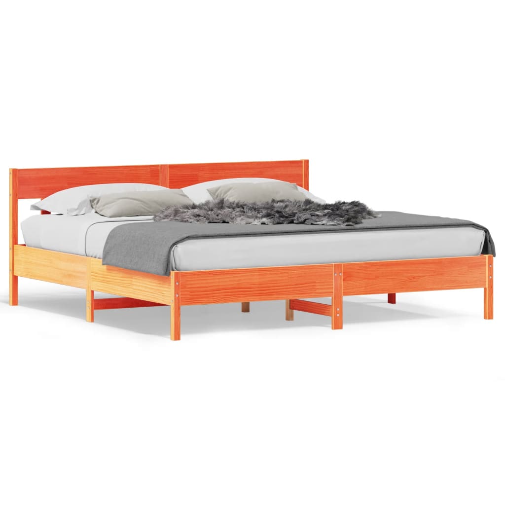 Bed Frame without Mattress Wax Brown 200x200 cm Solid Wood Pine