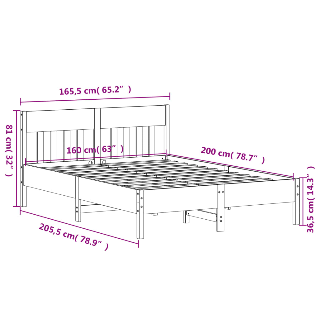 vidaXL Bed Frame without Mattress 160x200 cm Solid Wood Pine