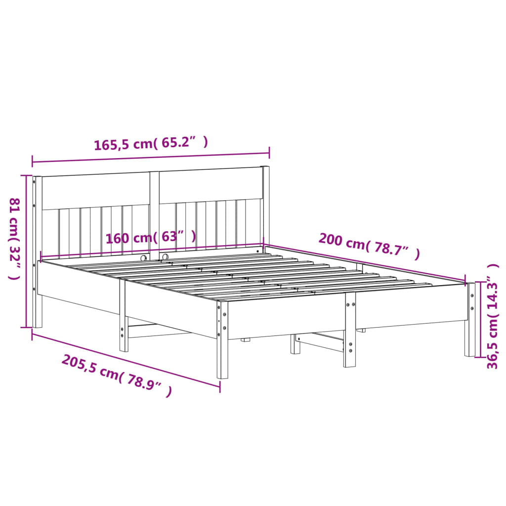 vidaXL Bed Frame without Mattress White 160x200 cm Solid Wood Pine