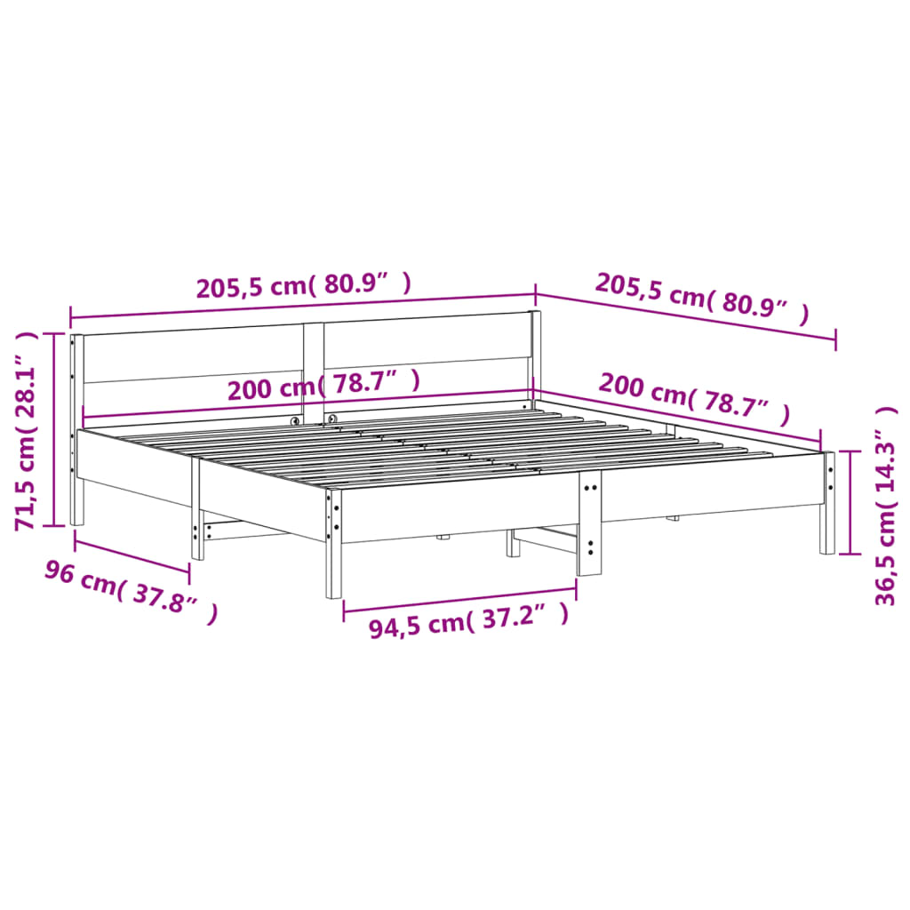 vidaXL Bed Frame without Mattress White 200x200 cm Solid Wood Pine