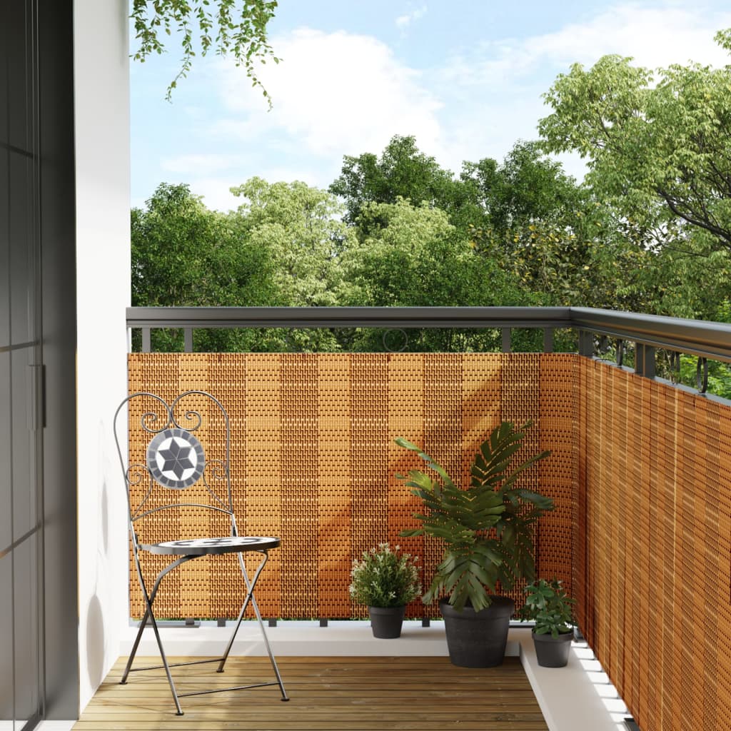 Balcony Screen Light Brown 600x80 cm Poly Rattan