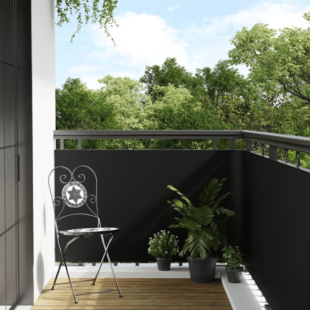 vidaXL Balcony Screen Black 600x80 cm Poly Rattan