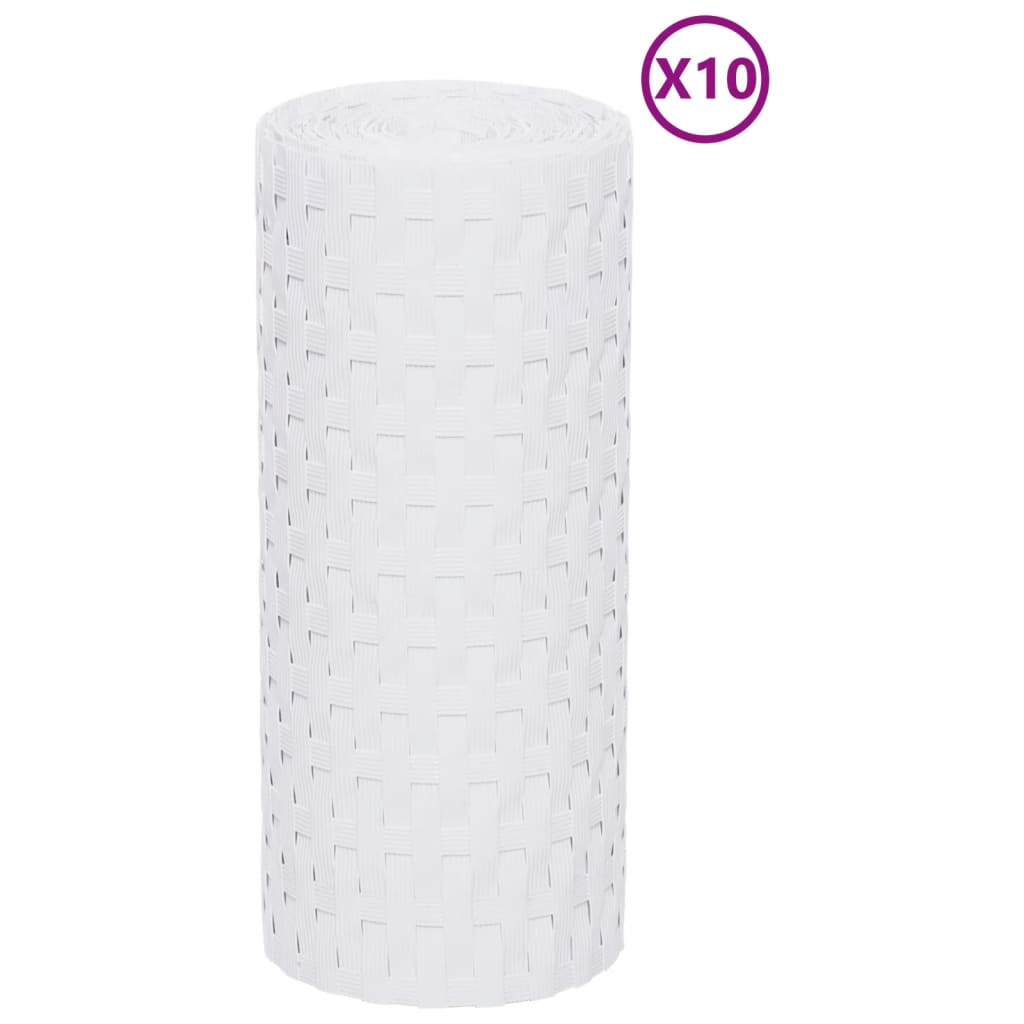 vidaXL Balcony Screens 10 pcs White 255x19 cm Poly Rattan