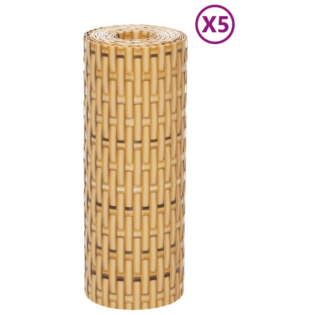 vidaXL Balcony Screens 5 pcs Light Brown 255x19 cm Poly Rattan