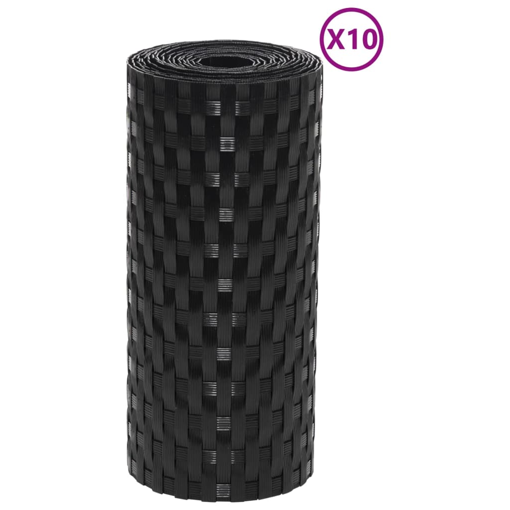 vidaXL Balcony Screens 10 pcs Black 255x19 cm Poly Rattan