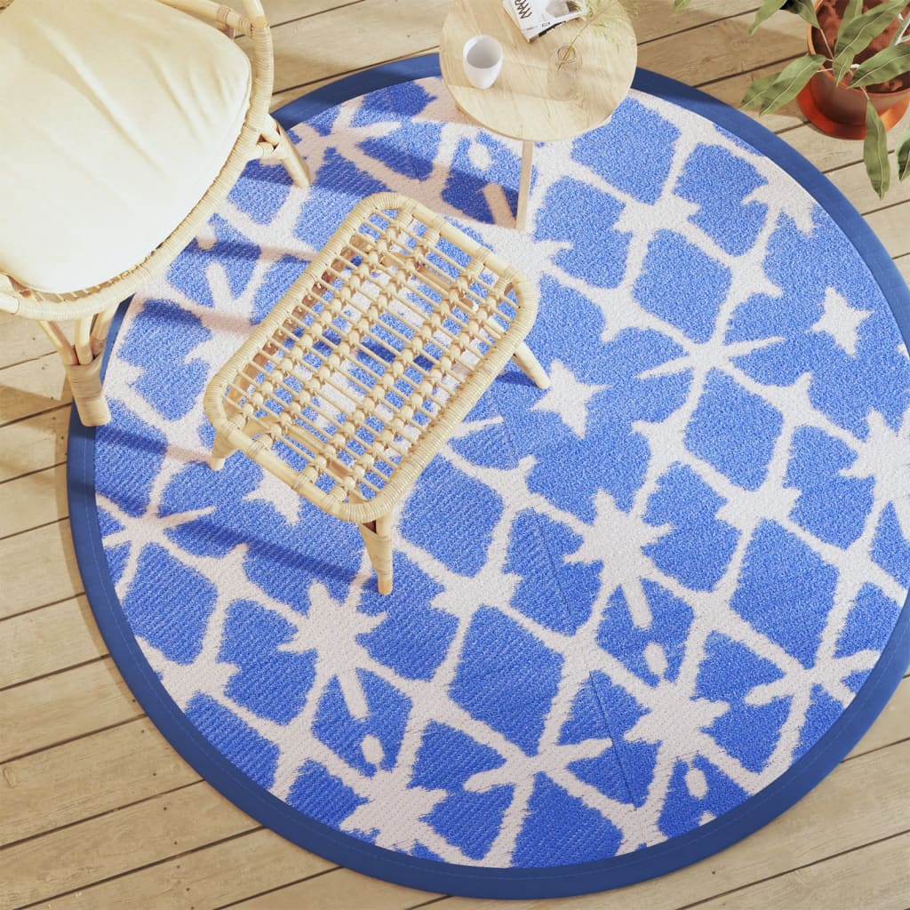 Outdoor Carpet ARAKIL Blue and White Ø160 cm PP