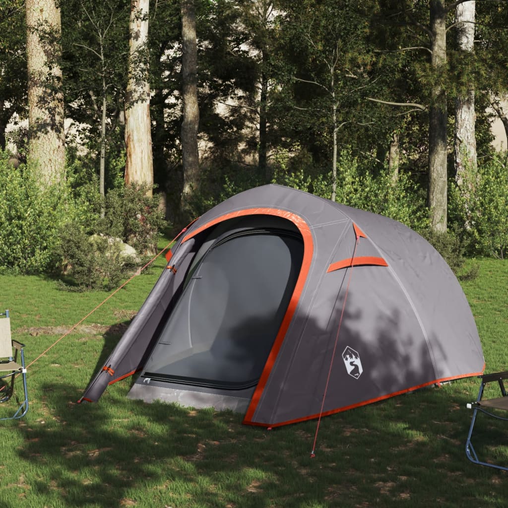 vidaXL Camping Tent Tunnel 3-Person Grey and Orange Waterproof