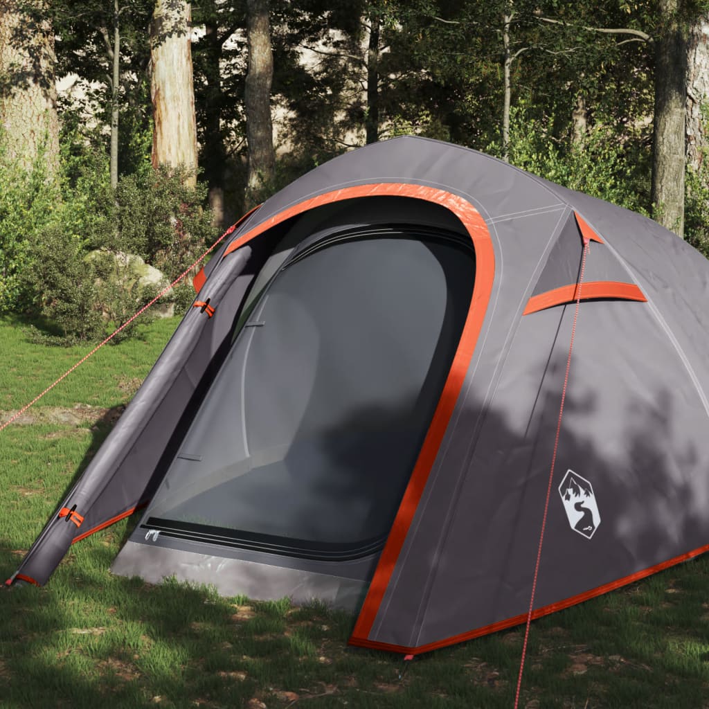 vidaXL Camping Tent Tunnel 3-Person Grey and Orange Waterproof