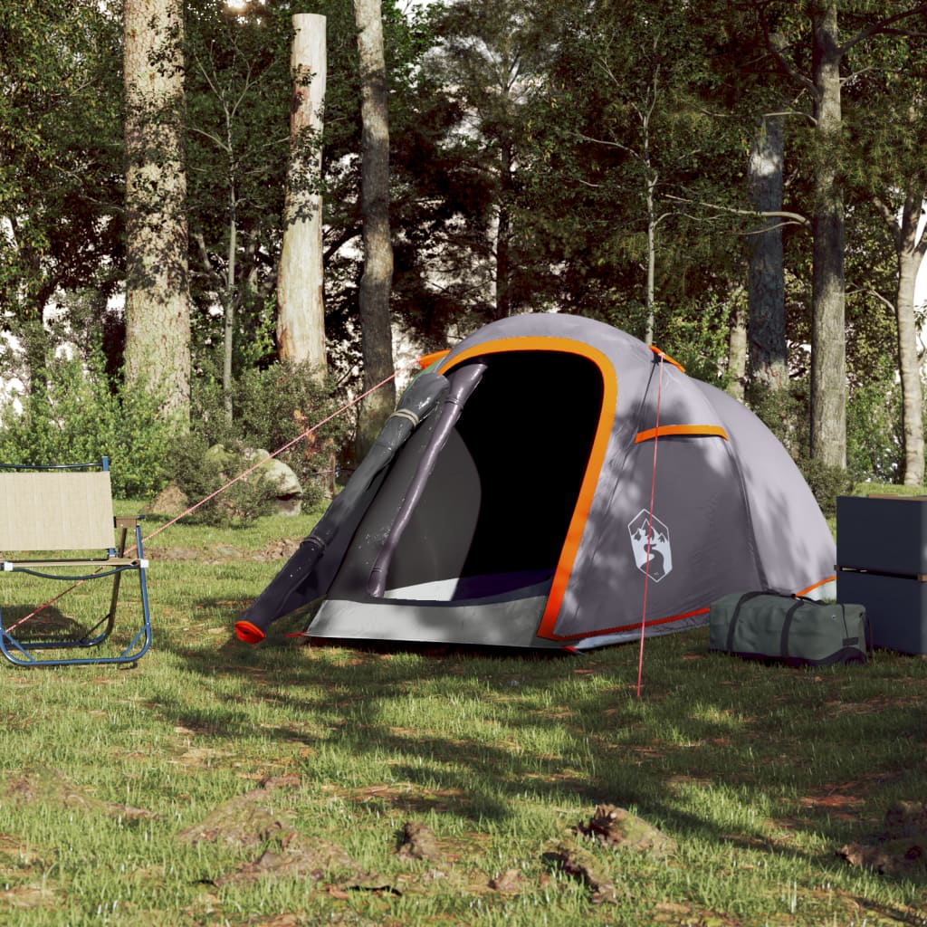 vidaXL Camping Tent Tunnel 2-Person Grey and Orange Waterproof