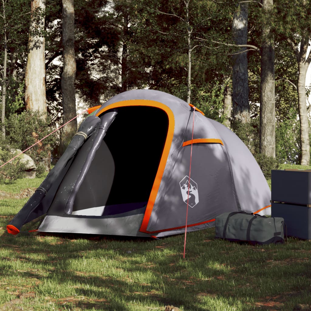 vidaXL Camping Tent Tunnel 2-Person Grey and Orange Waterproof