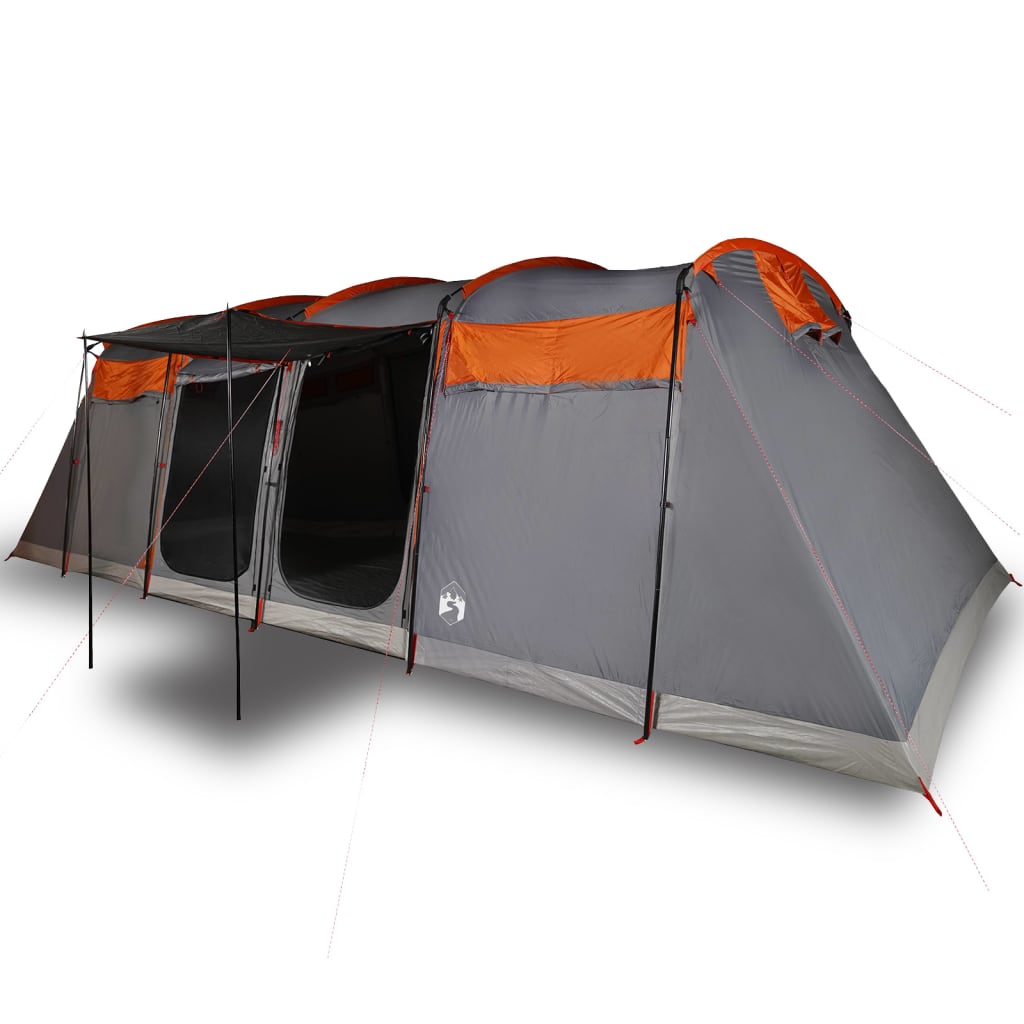 vidaXL Family Tent Tunnel 8-Person Grey and Orange Waterproof