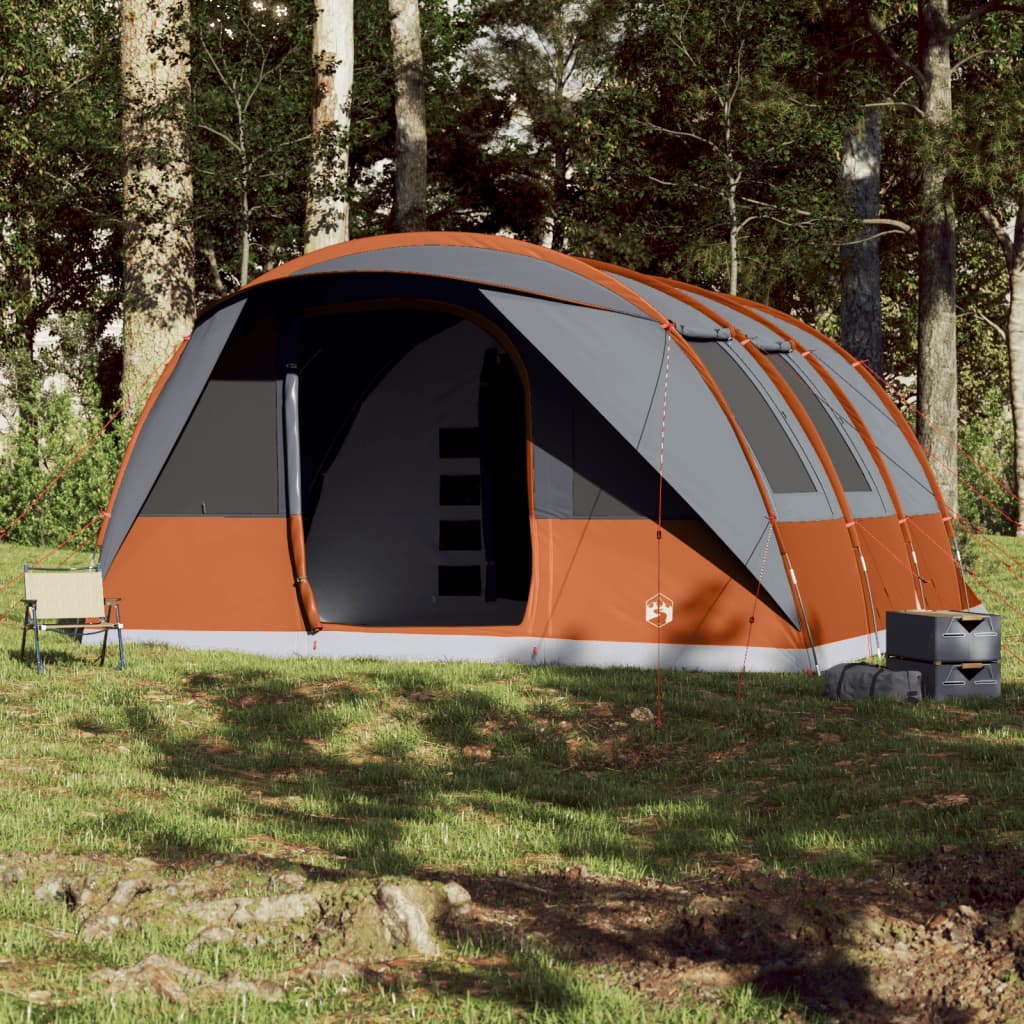 vidaXL Family Tent Tunnel 7-Person Grey and Orange Waterproof