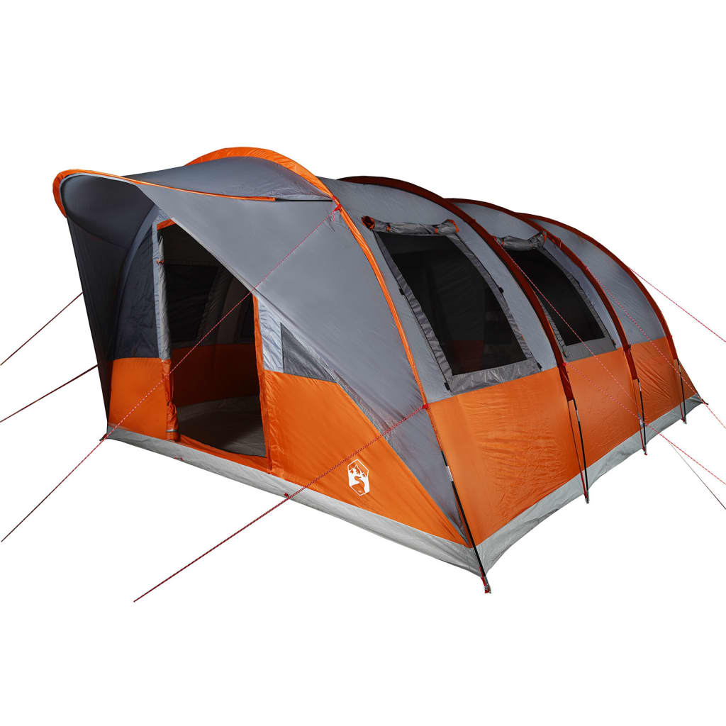 vidaXL Family Tent Tunnel 7-Person Grey and Orange Waterproof