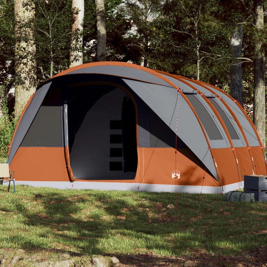 vidaXL Family Tent Tunnel 7-Person Grey and Orange Waterproof