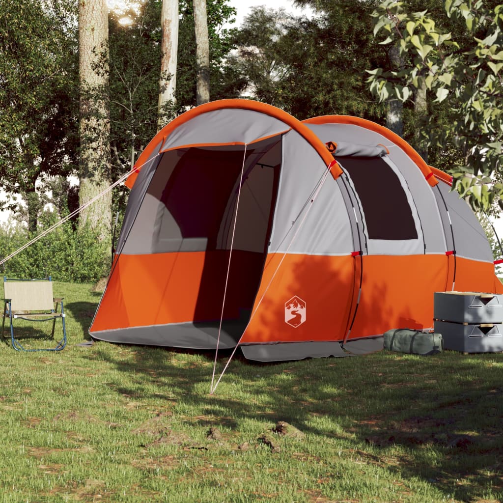 vidaXL Camping Tent Tunnel 4-Person Grey and Orange Waterproof