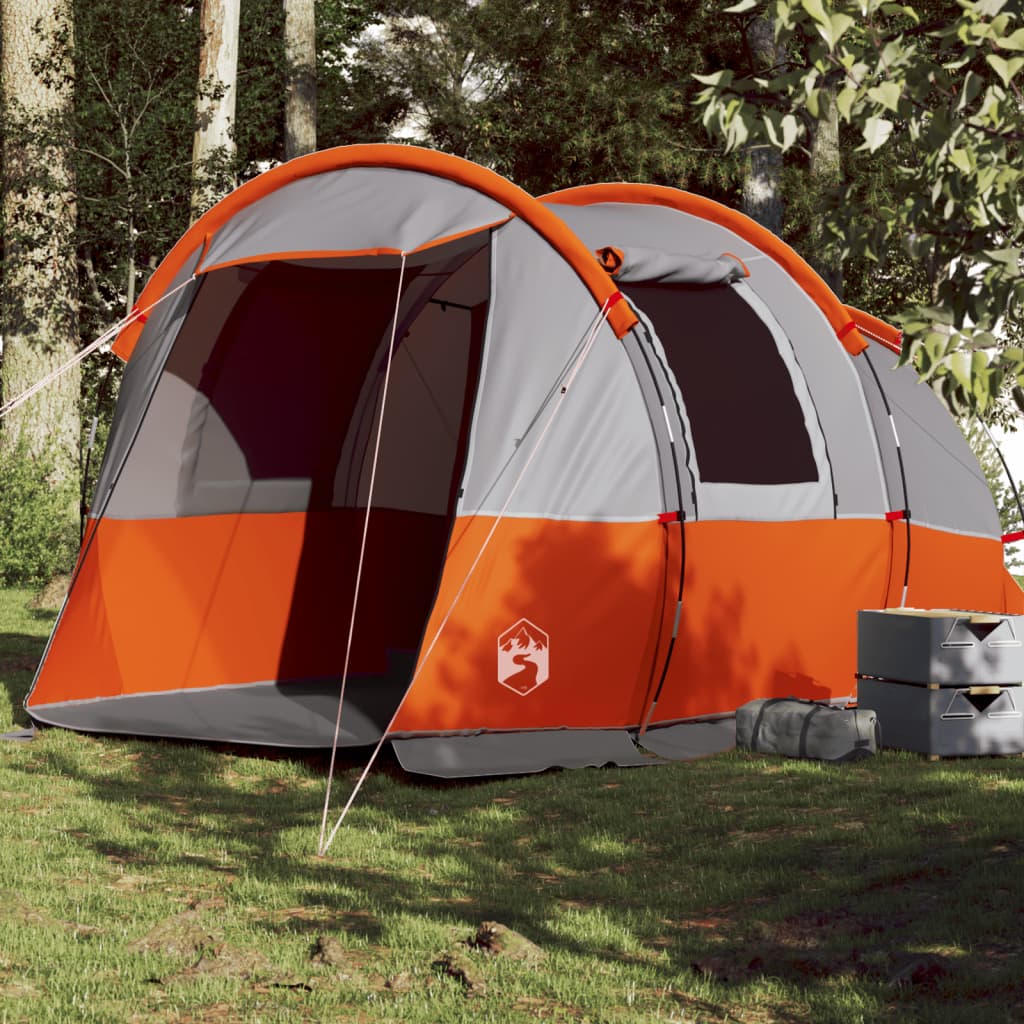 vidaXL Camping Tent Tunnel 4-Person Grey and Orange Waterproof