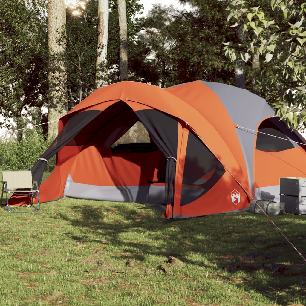 vidaXL Family Tent Cabin 6-Person Grey and Orange Waterproof