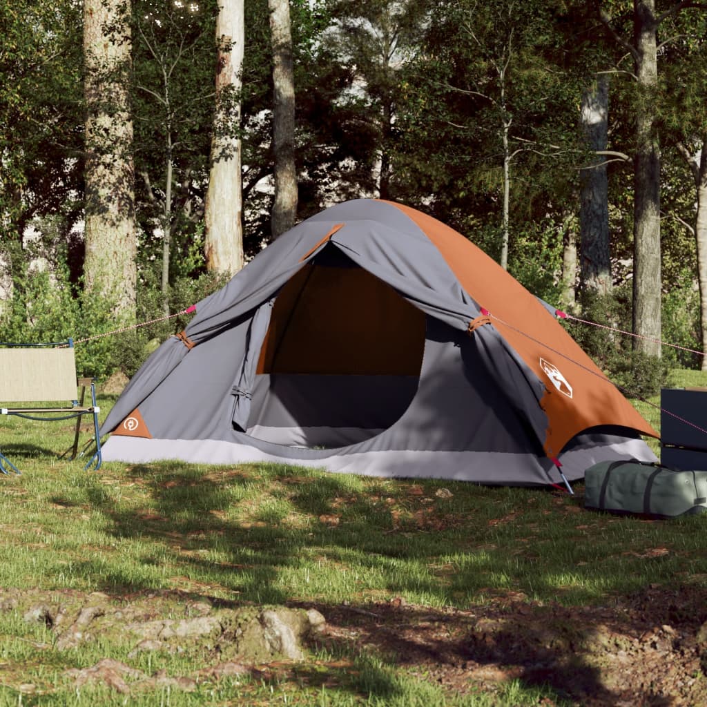 vidaXL Camping Tent Dome 4-Person Grey and Orange Waterproof