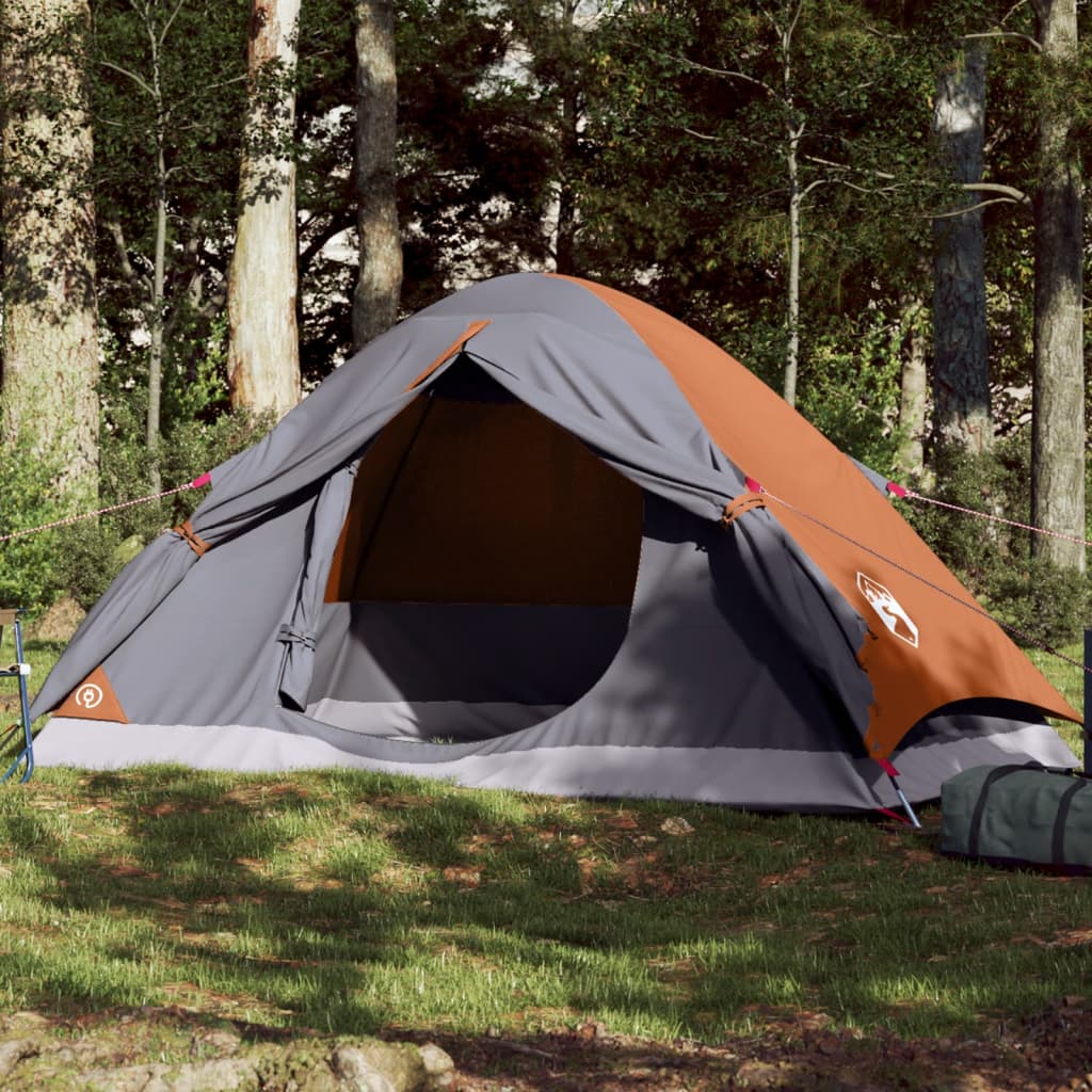 vidaXL Camping Tent Dome 4-Person Grey and Orange Waterproof