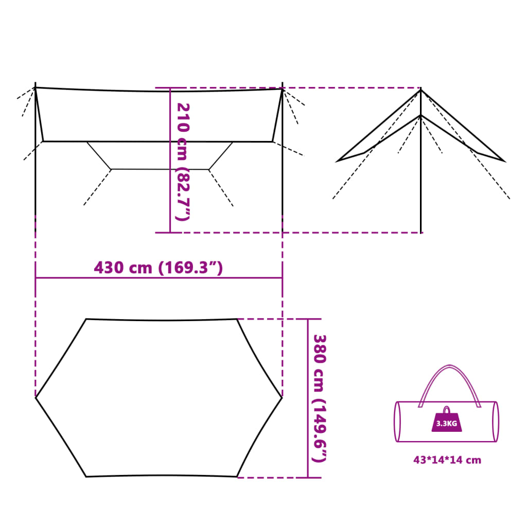 vidaXL Camping Tarp Blue 430x380x210 cm Waterproof