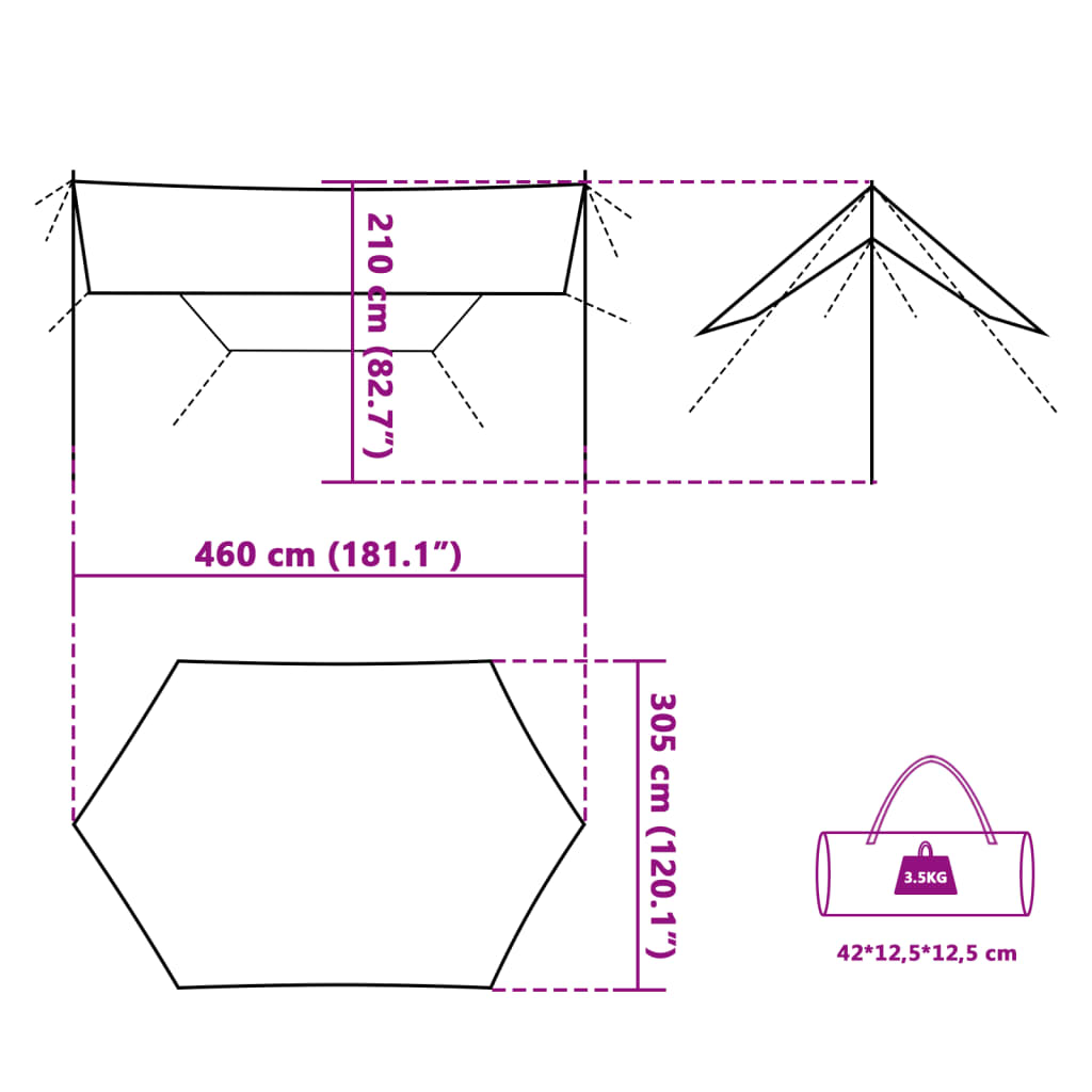 vidaXL Camping Tarp Green 460x305x210 cm Waterproof