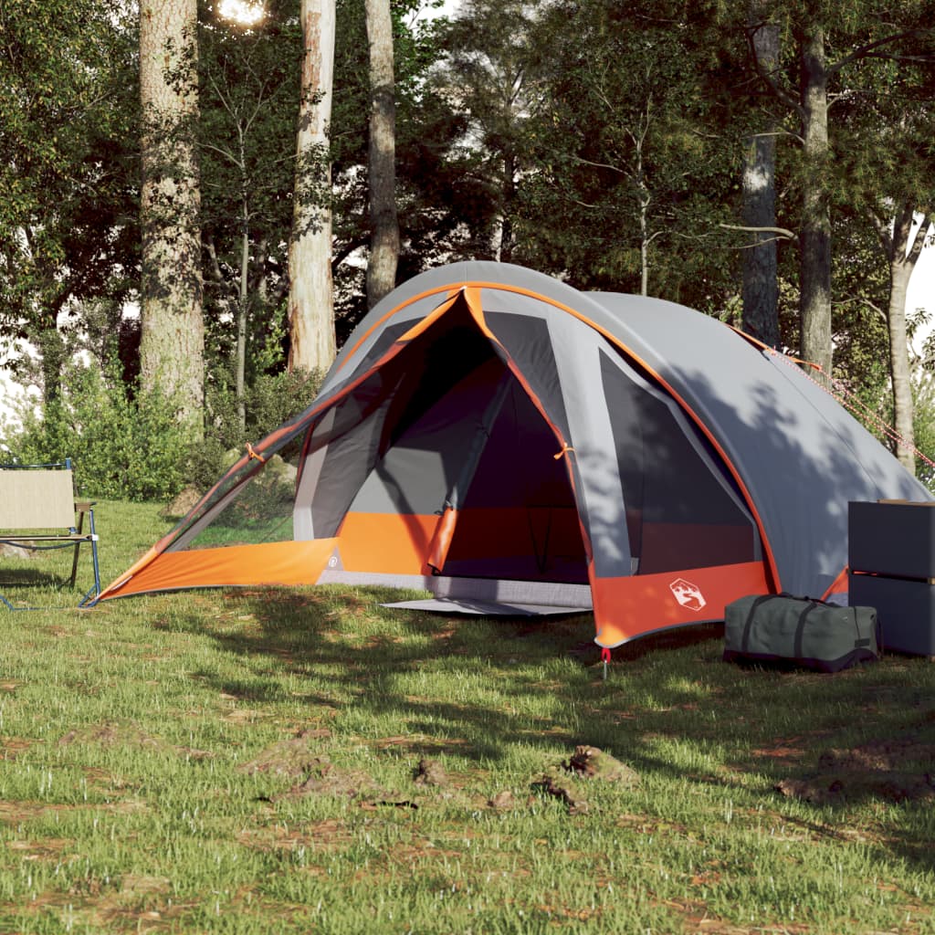 vidaXL Camping Tent Cabin 4-Person Grey and Orange Waterproof