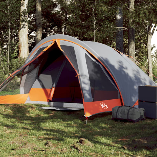 vidaXL Camping Tent Cabin 4-Person Grey and Orange Waterproof