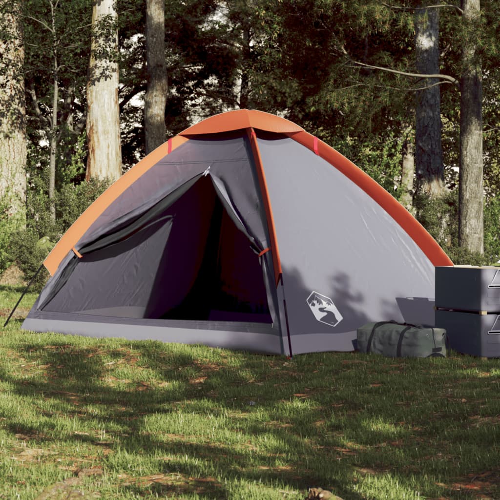 vidaXL Camping Tent Dome 4-Person Grey and Orange Waterproof