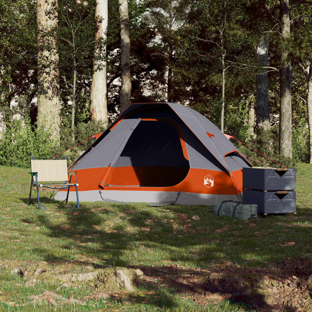 vidaXL Camping Tent Dome 2-Person Grey and Orange Waterproof