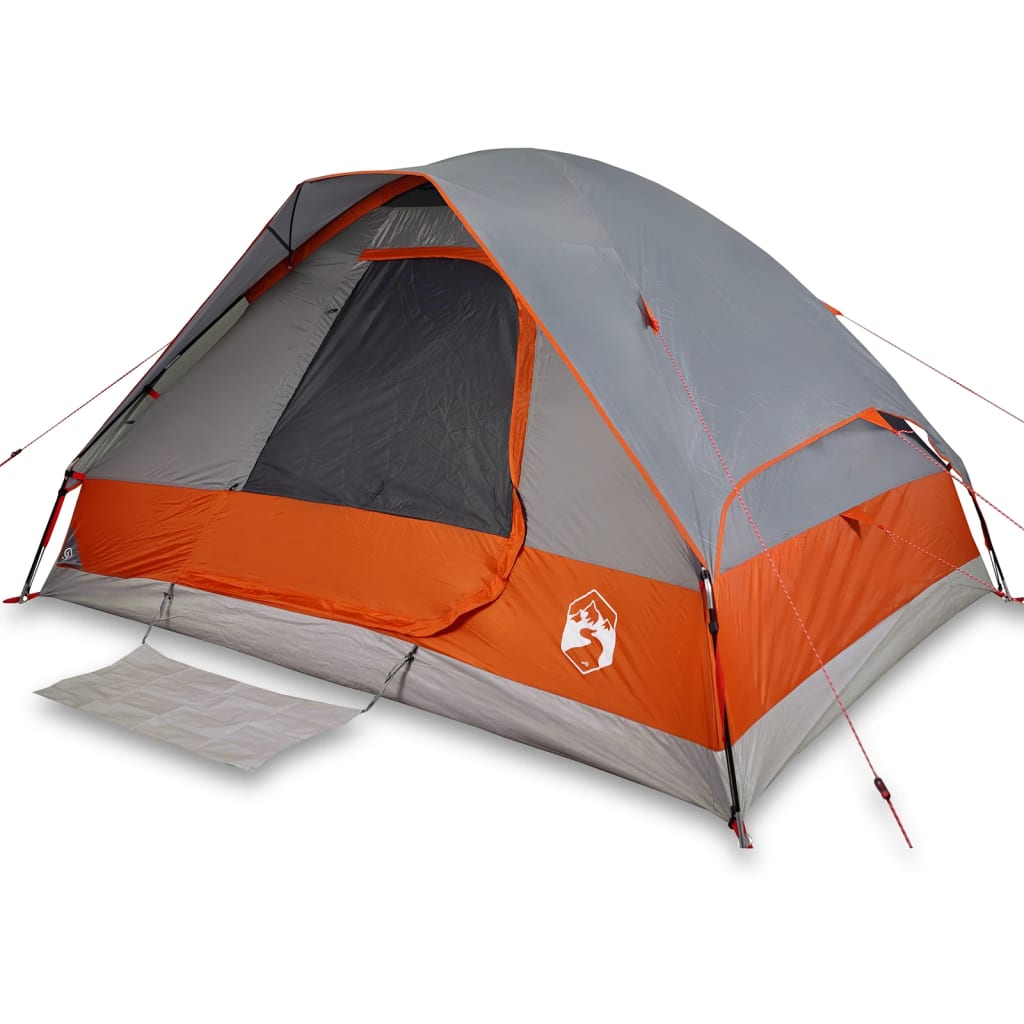 vidaXL Camping Tent Dome 4-Person Grey and Orange Waterproof