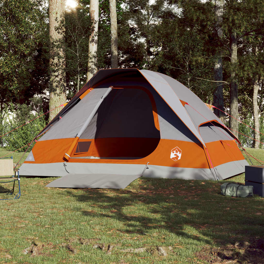 vidaXL Camping Tent Dome 4-Person Grey and Orange Waterproof