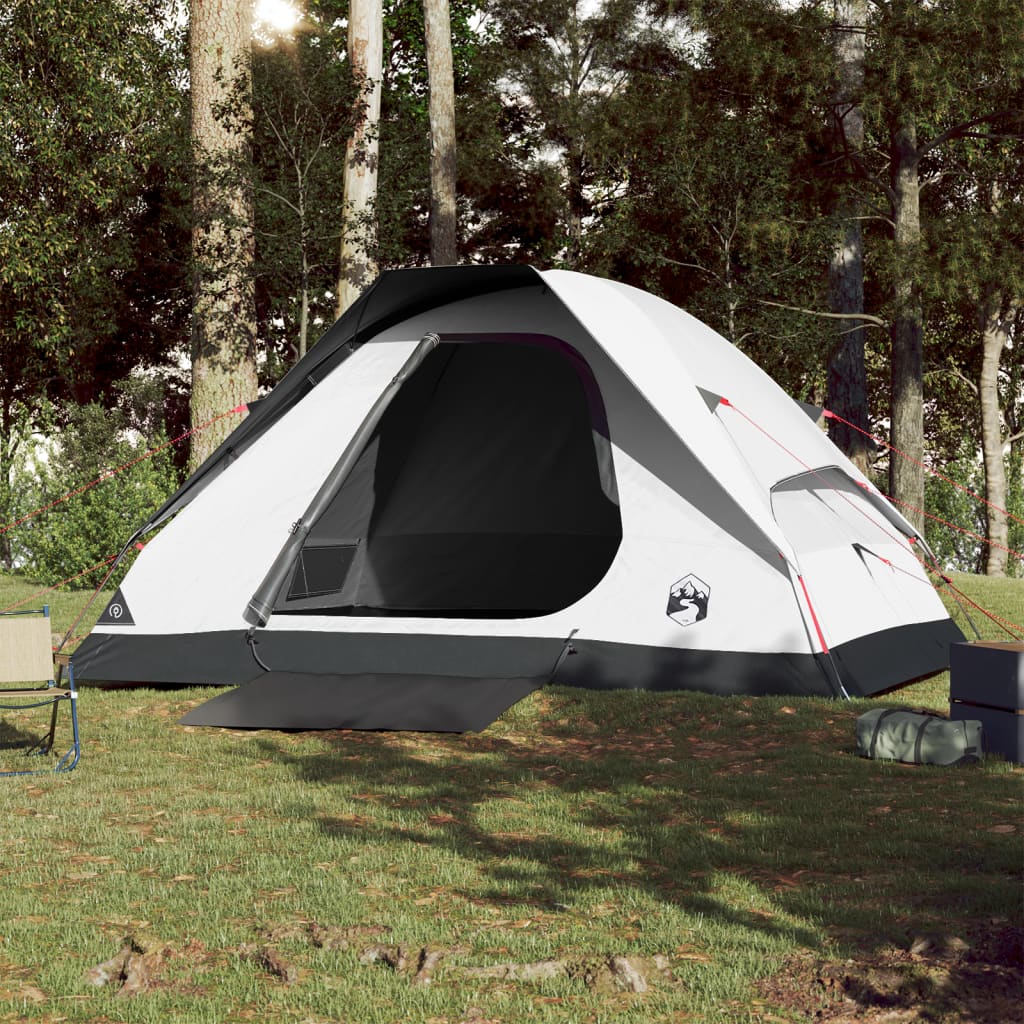 vidaXL Camping Tent Dome 4-Person White Blackout Fabric Waterproof