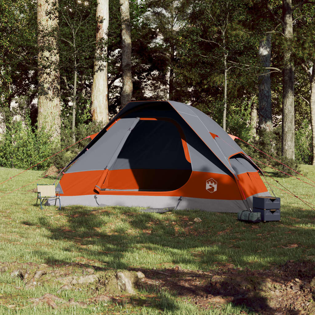 vidaXL Family Tent Dome 6-Person Grey and Orange Waterproof