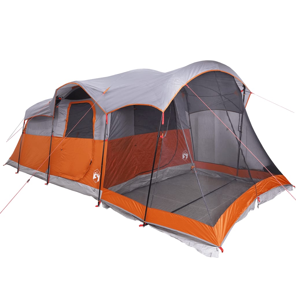 vidaXL Family Tent Tunnel 8-Person Grey and Orange Waterproof