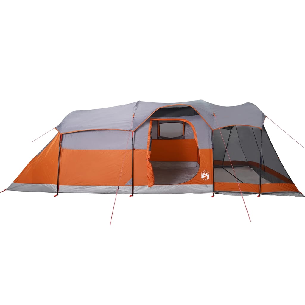 vidaXL Family Tent Tunnel 8-Person Grey and Orange Waterproof